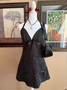 Y2K 2000’s pinstripe gothic lingerie slip dress